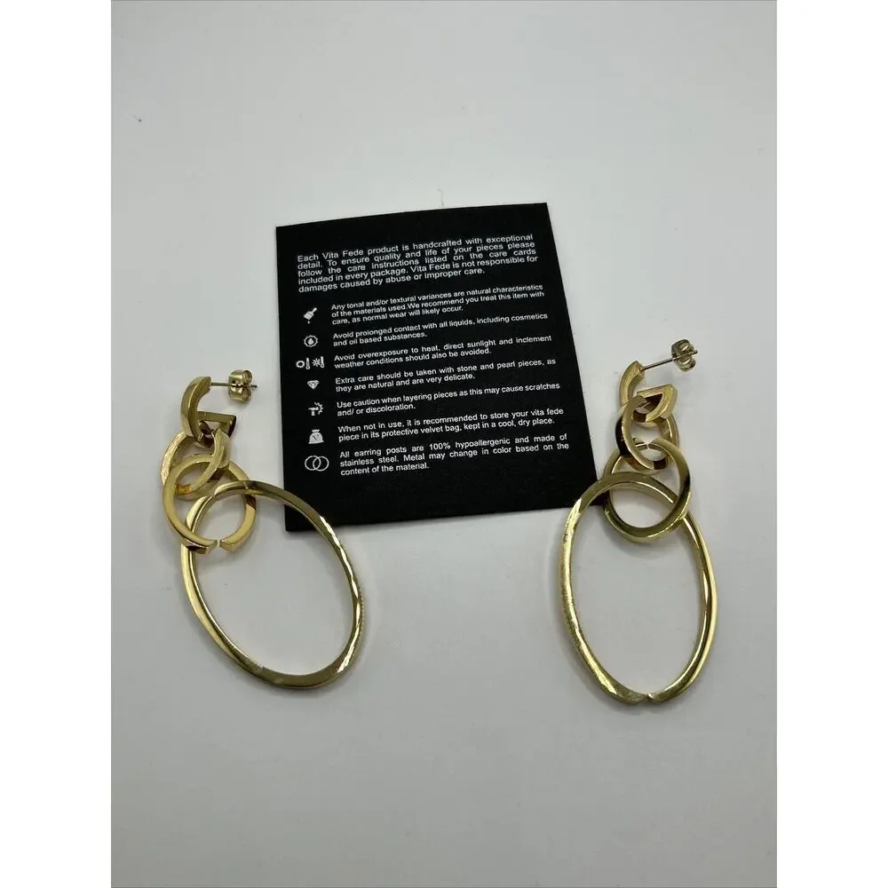 Vita Fede Cassio Earrings Gold Tone Modular Linked Hoops Adjustable‎ NWT